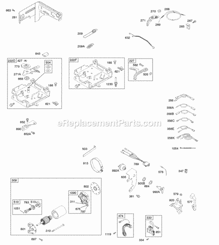 Controls Electric Starter Governor Spring Ignition Diagram and Parts List for 127332-0133-B8  Briggs and Stratton Engine